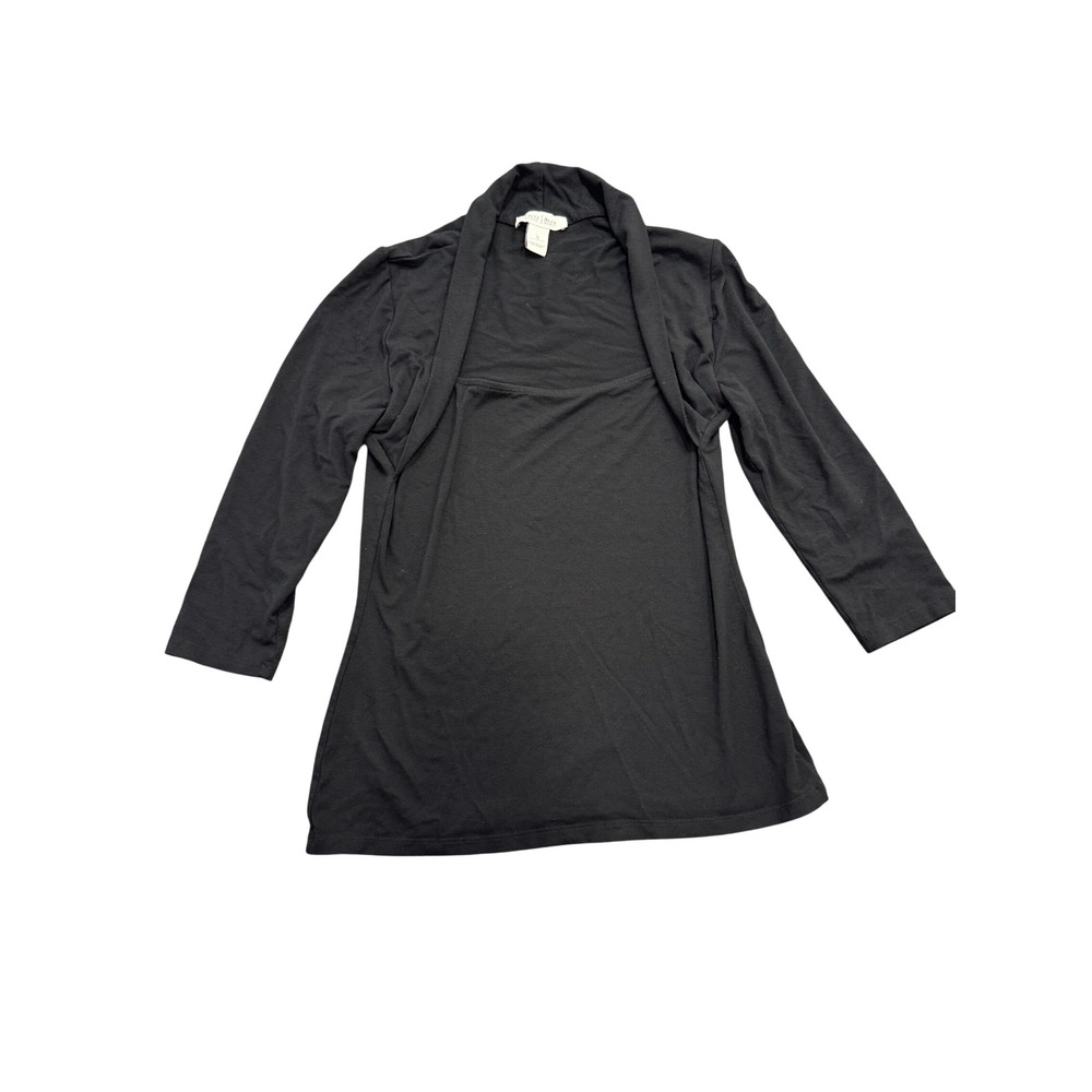 White House Black Market Womens Black Square Neck Shawl Collar 3/4 Sleeve Top S